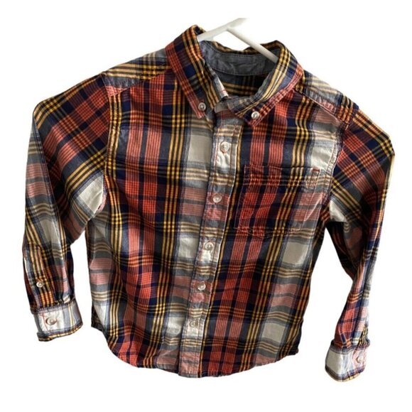 Cat & Jack Plaid Button Down Collared Shirt Size XS 4/5 - Picture 1 of 4